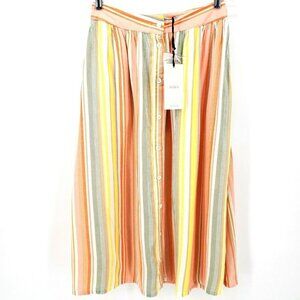 NUMPH Orange Yellow Striped Midi Skirt Button Down